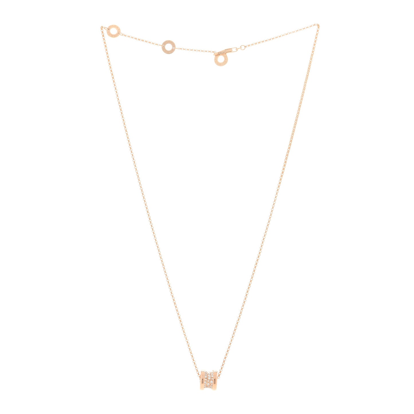 18K Rose Gold Diamond Small B.Zero1 Pave Pendant Necklace