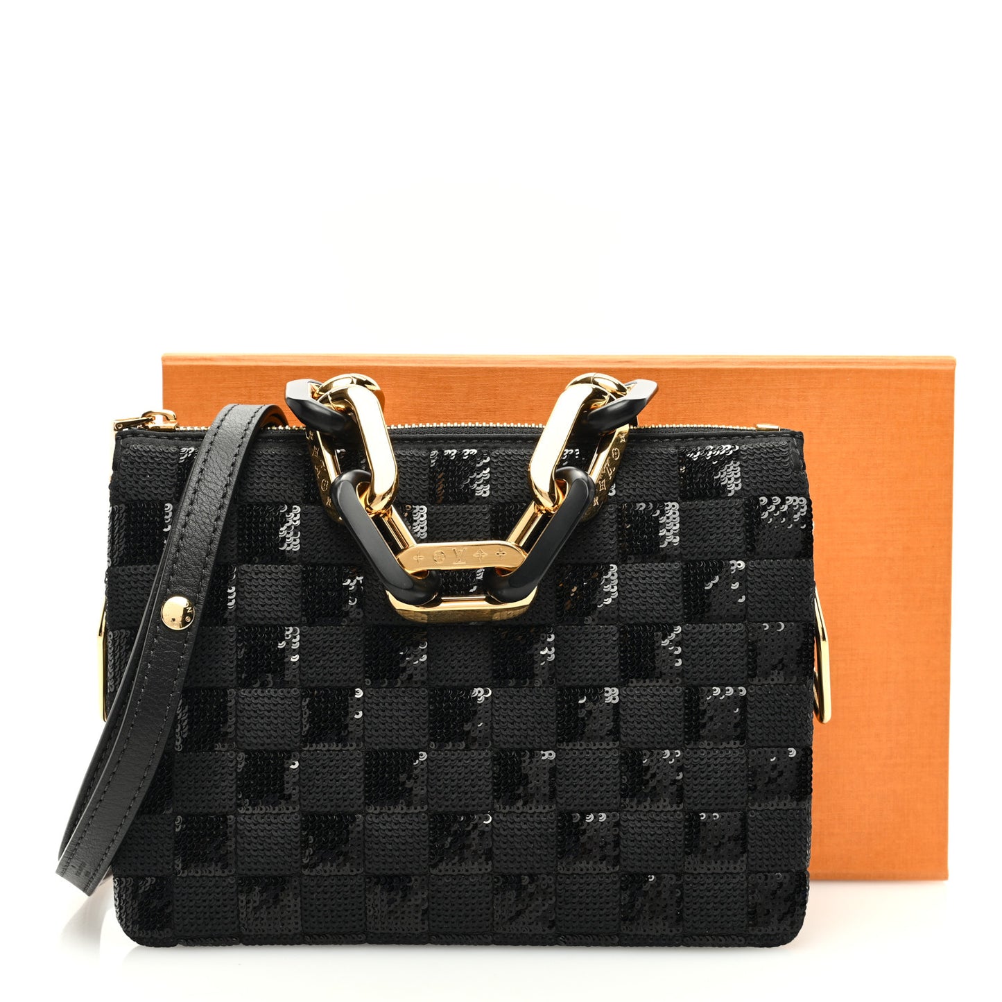 Satin Sequin Embroidered Damier Coussin BB Black