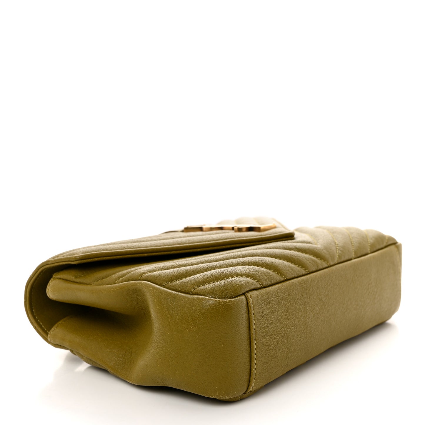 Sheepskin Matelasse Chevron Monogram Medium College Bag Olive