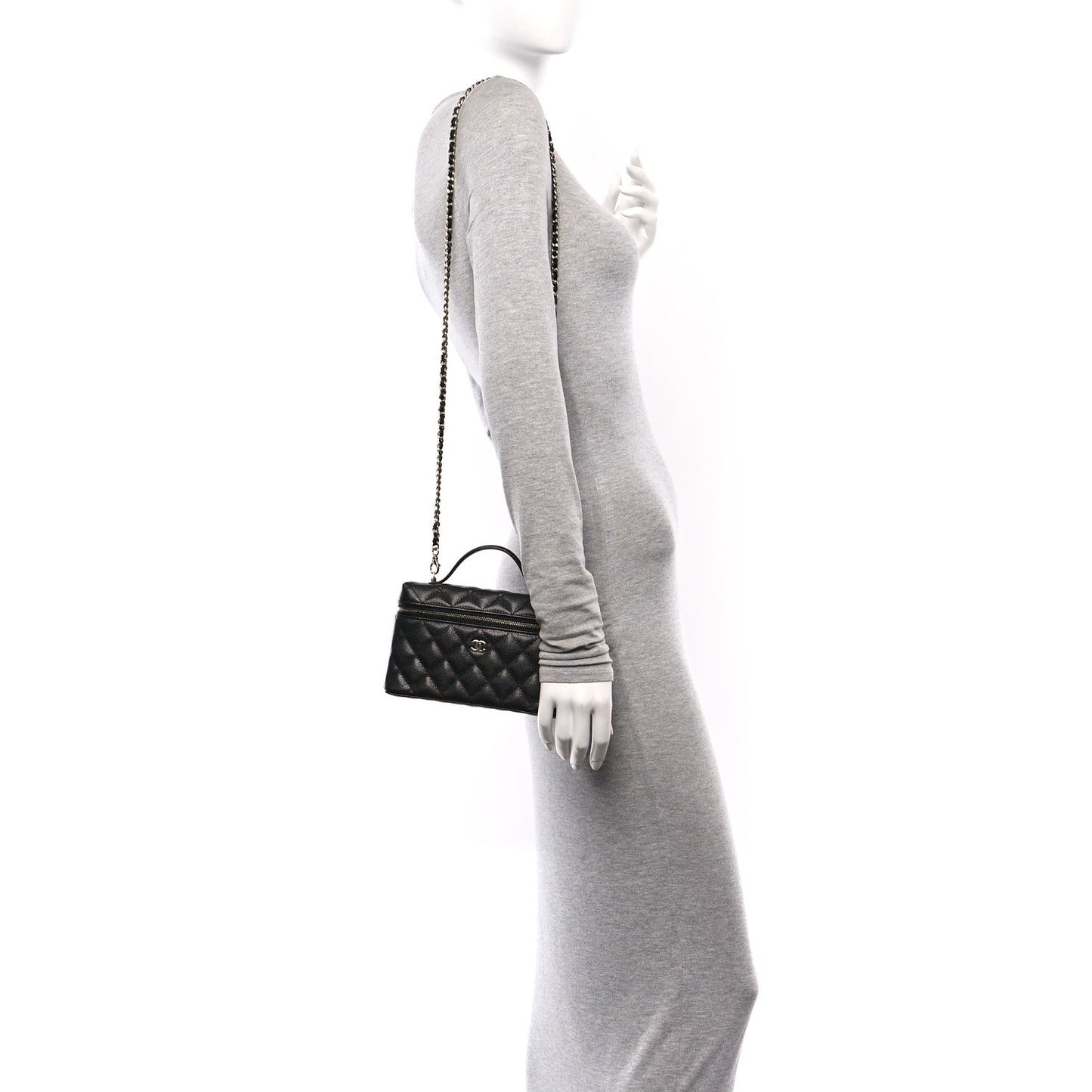Caviar Quilted Top Handle Slim Vanity With Chain Black
