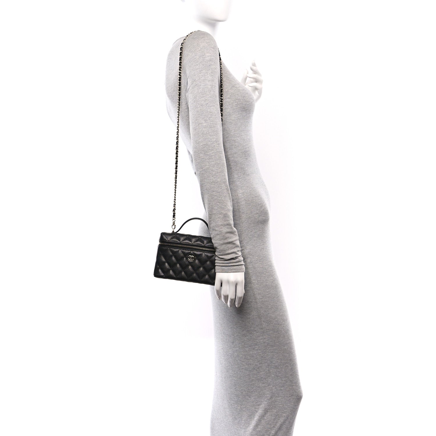 Chanel Caviar Quilted Top Handle Slim Vanity With Chain Black 2 of 11