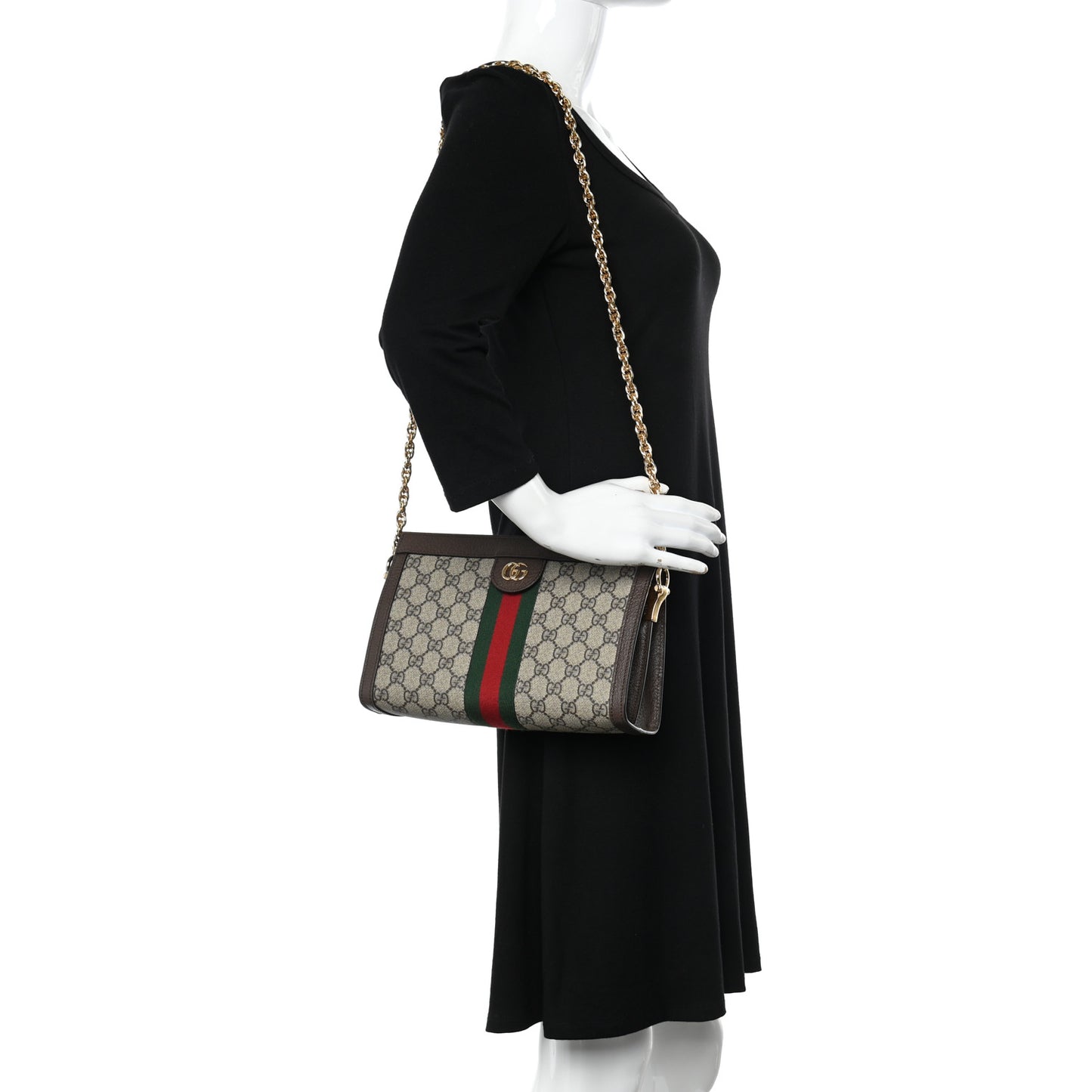 GG Supreme Monogram Web Small Ophidia Chain Shoulder Bag Brown