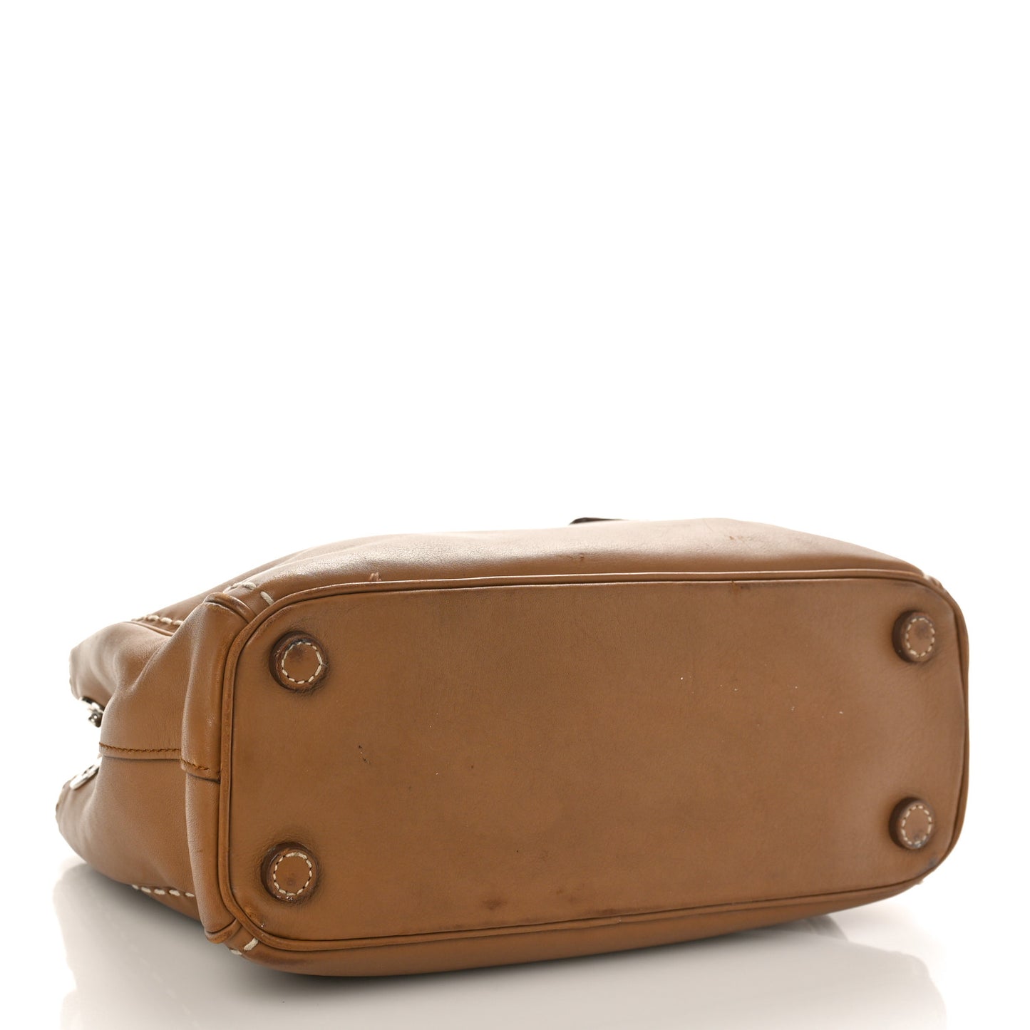 City Calf Mini Hand Stitched Galleria Double Zip Tote Caramel