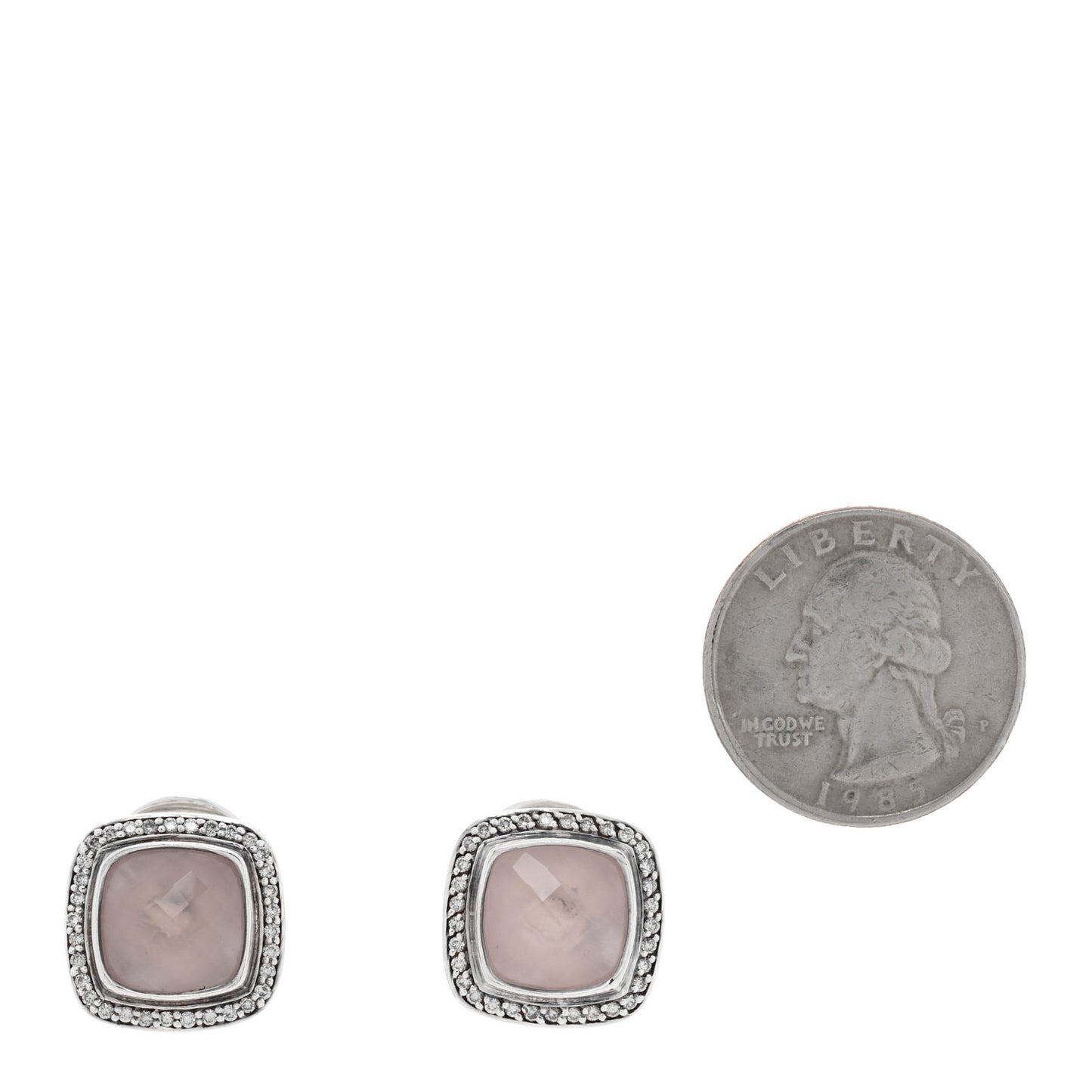 Sterling Silver Diamond Rose Quartz 11mm Albion Earrings