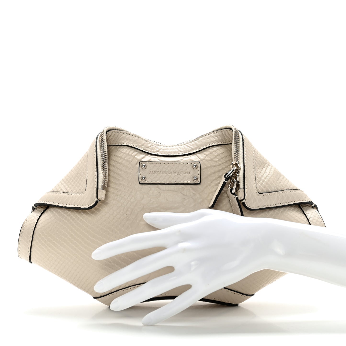 Calfksin Crocodile Embossed Manta Clutch White