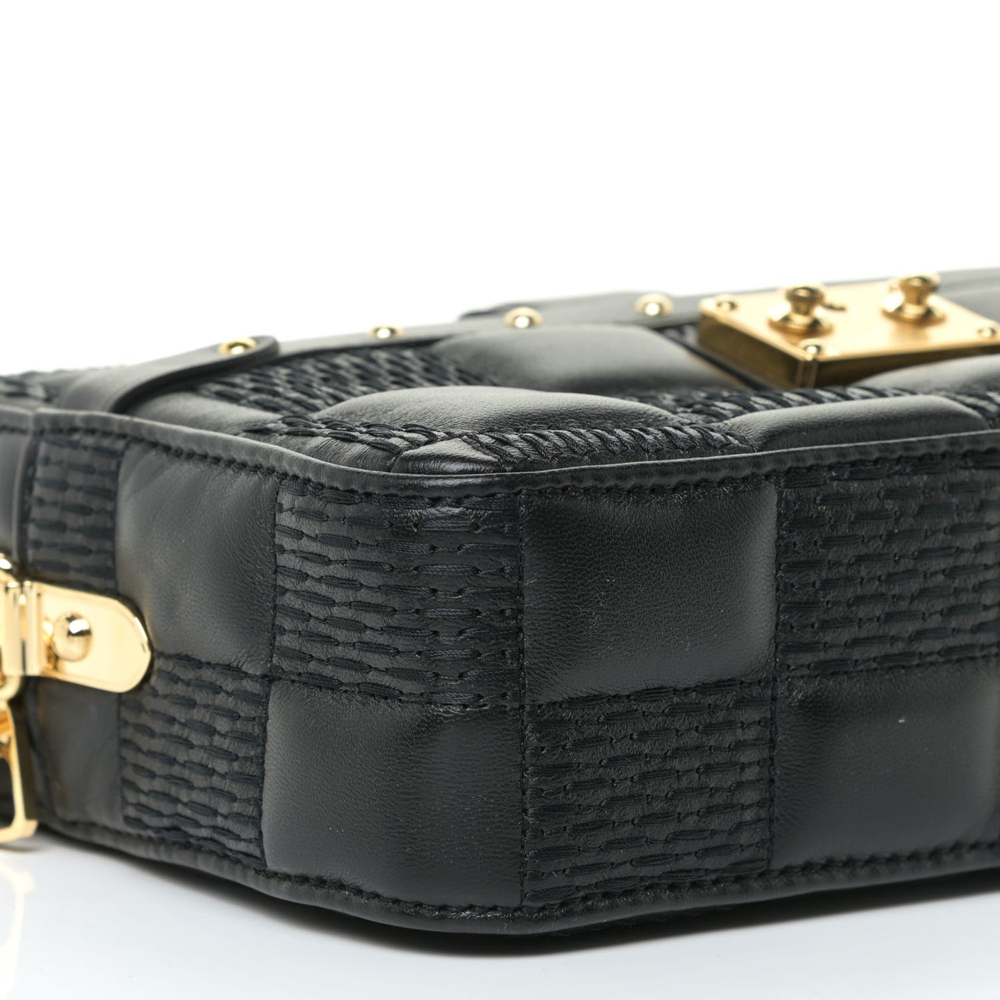 Lambskin Damier Quilt Troca PM Black