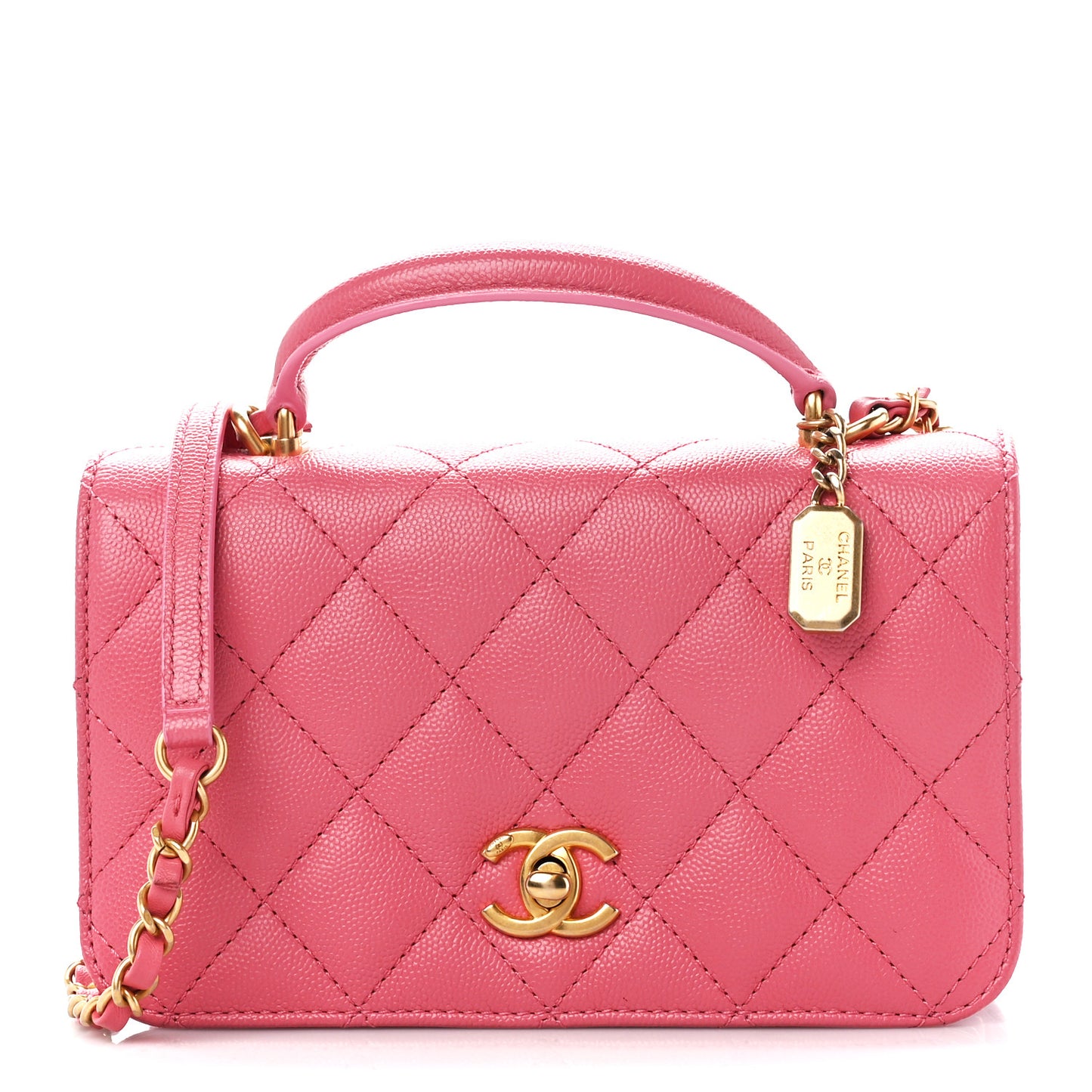 Caviar Quilted Mini Top Handle Flap Pink