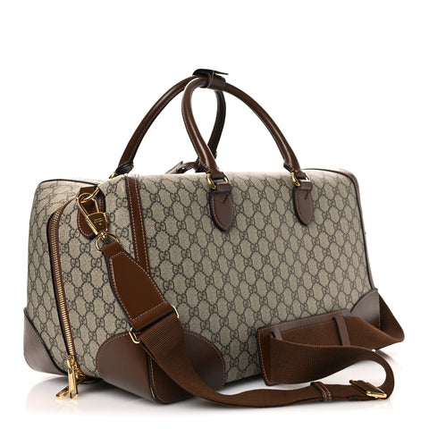 GG Supreme Monogram Azalea Calfskin Retro Interlocking G Duffle Bag Beige Ebony Brown Sugar