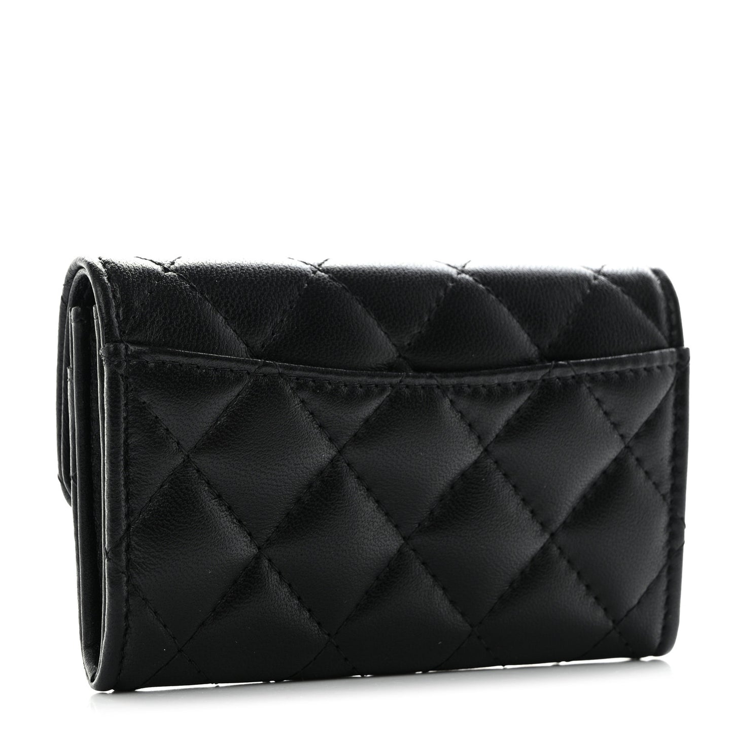 Lambskin Quilted Flap Card Holder Wallet So Black