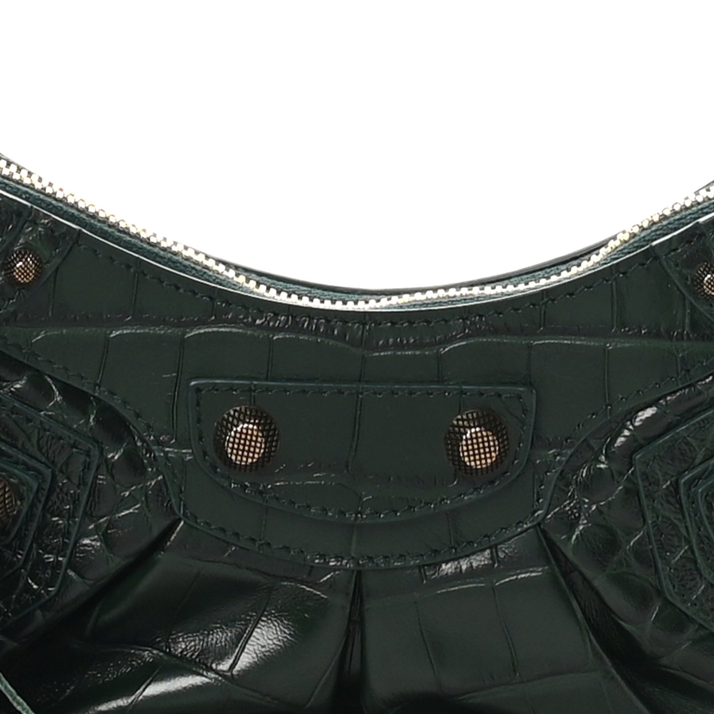 Extra Supple Calfskin Crocodile Embossed Le Cagole Shoulder Bag XS Forest Green
