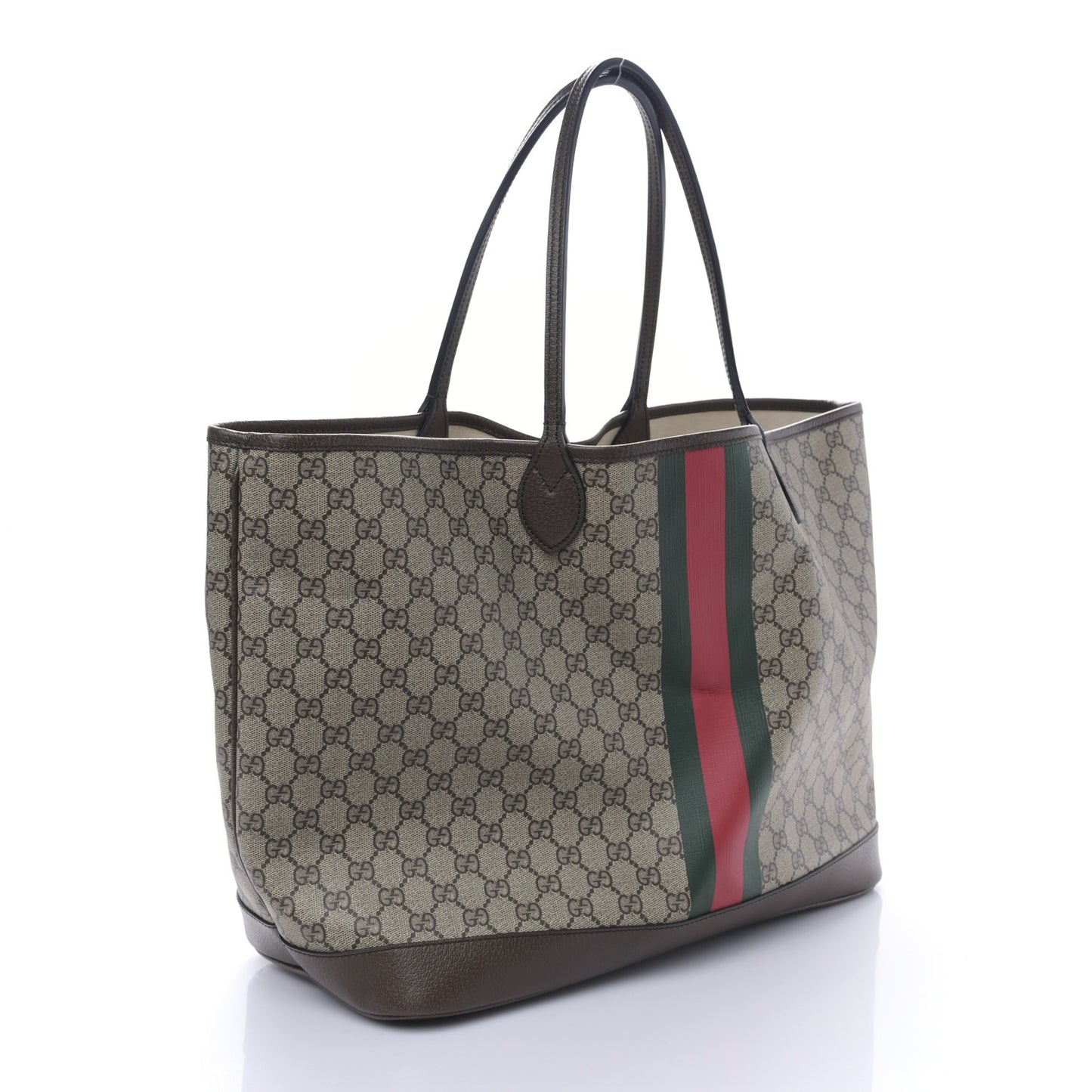 GG Supreme Monogram Textured Dollar Calfskin Web Large Ophidia Tote Beige Ebony New Acero