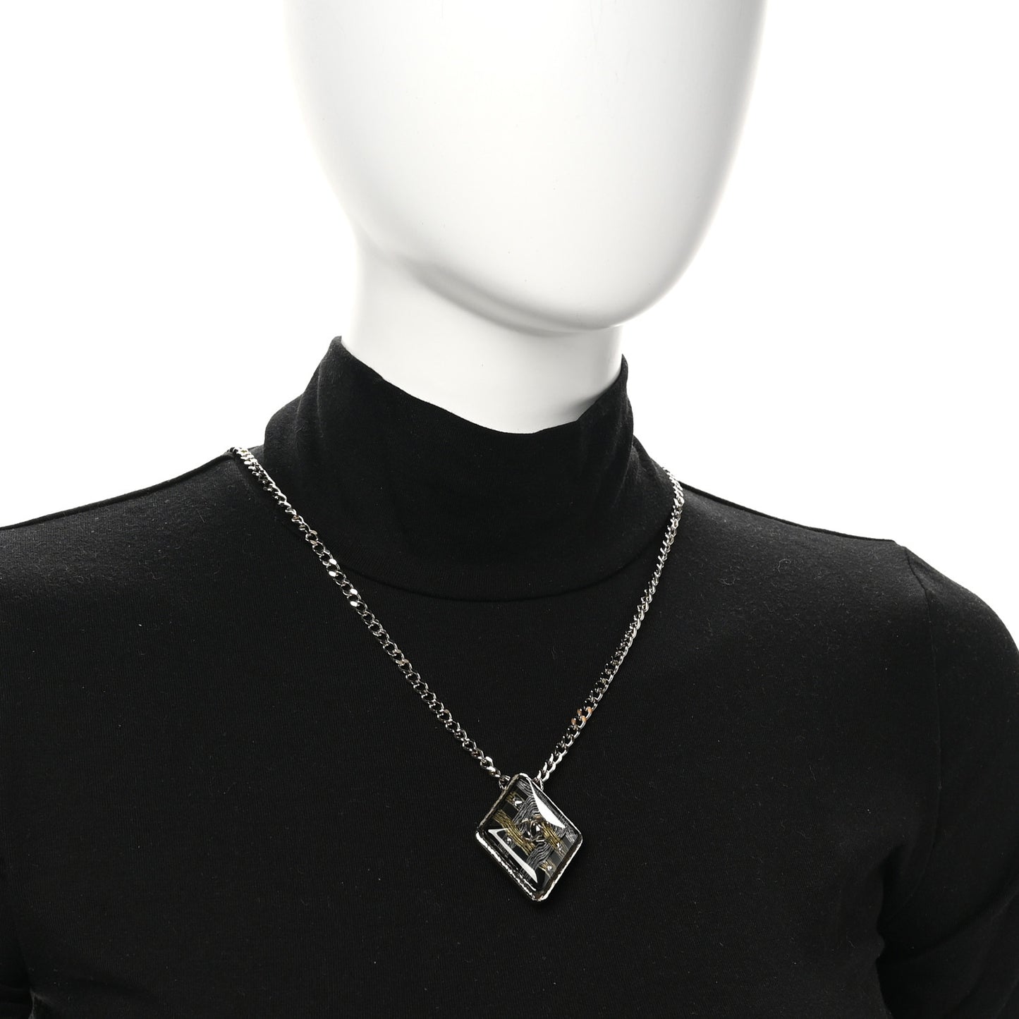 Metal Resin Enamel Crystal CC Necklace Gold Black White