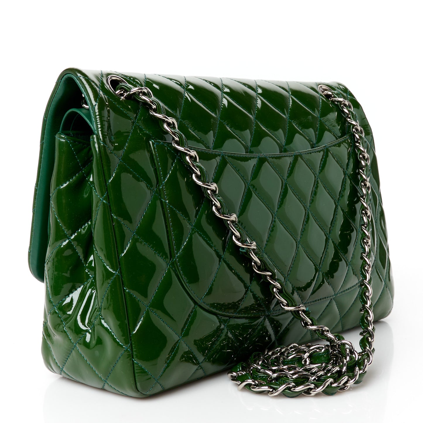 Patent Quilted Jumbo Double Flap Green
