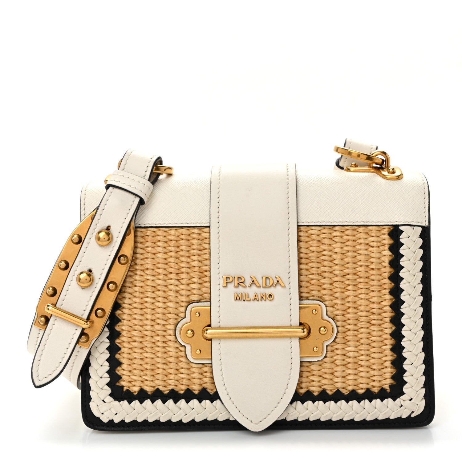 Prada City Calf Raffia Saffiano Cahier Bag Naturale White 1824269