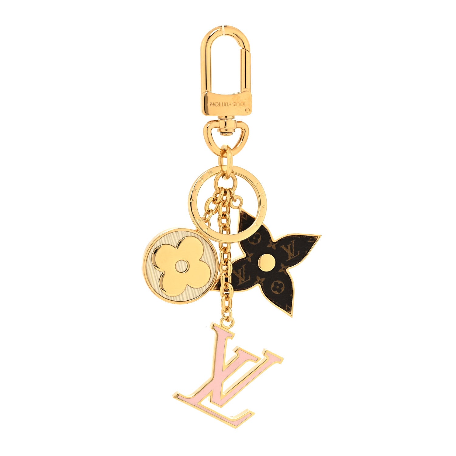 Louis Vuitton Metal Monogram Epi Spring Street Bag Charm Key Holder Gold 1 of 5