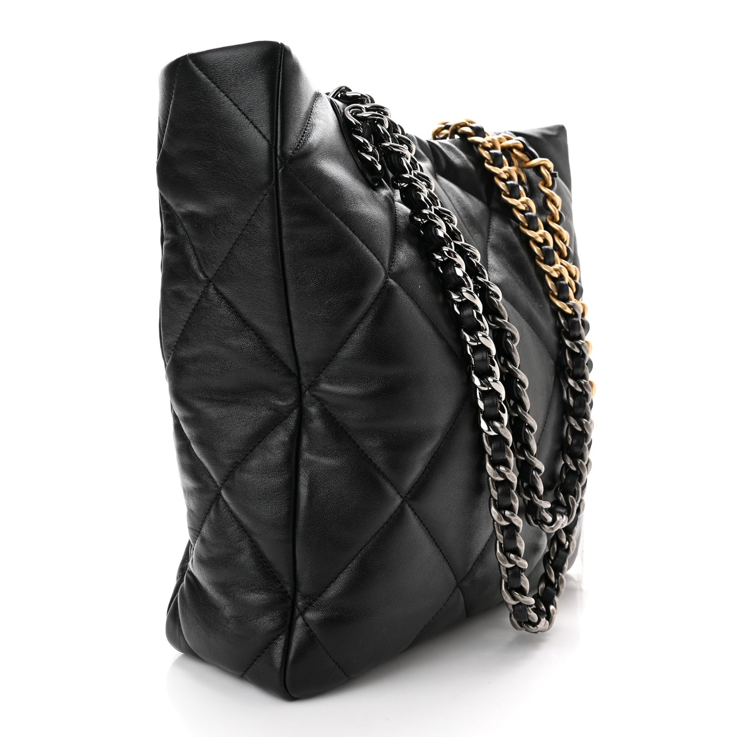 Lambskin Quilted Chanel 19 Shopping Bag Black