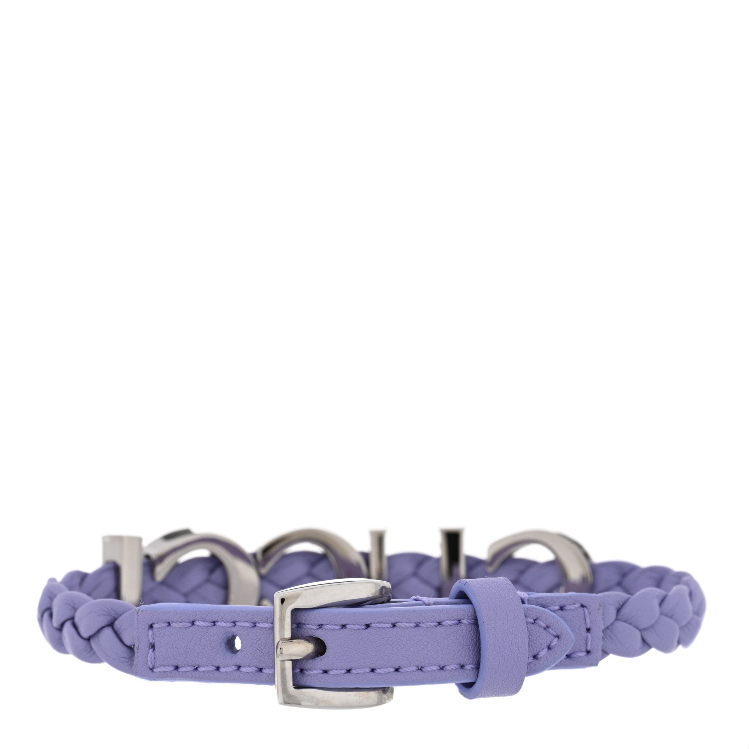 Gucci Calfskin Braided 'Gucci' Logo Bracelet S Lilac Silver 3 of 4