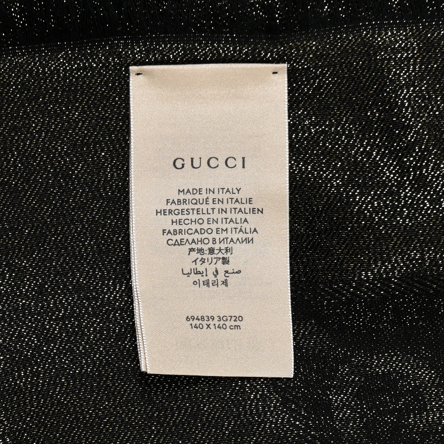 Wool Silk Jacquard Lame GG Monogram Atarest Lux Square Shawl Black Gold