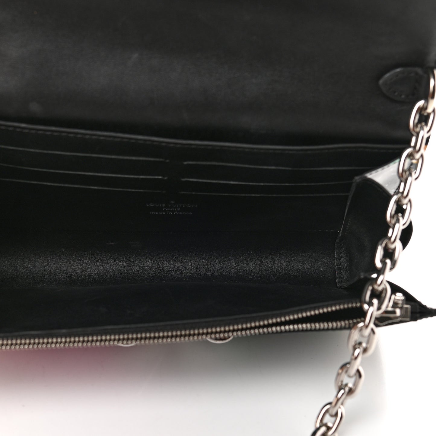 Calfskin Splash Print Twist Chain Wallet Black