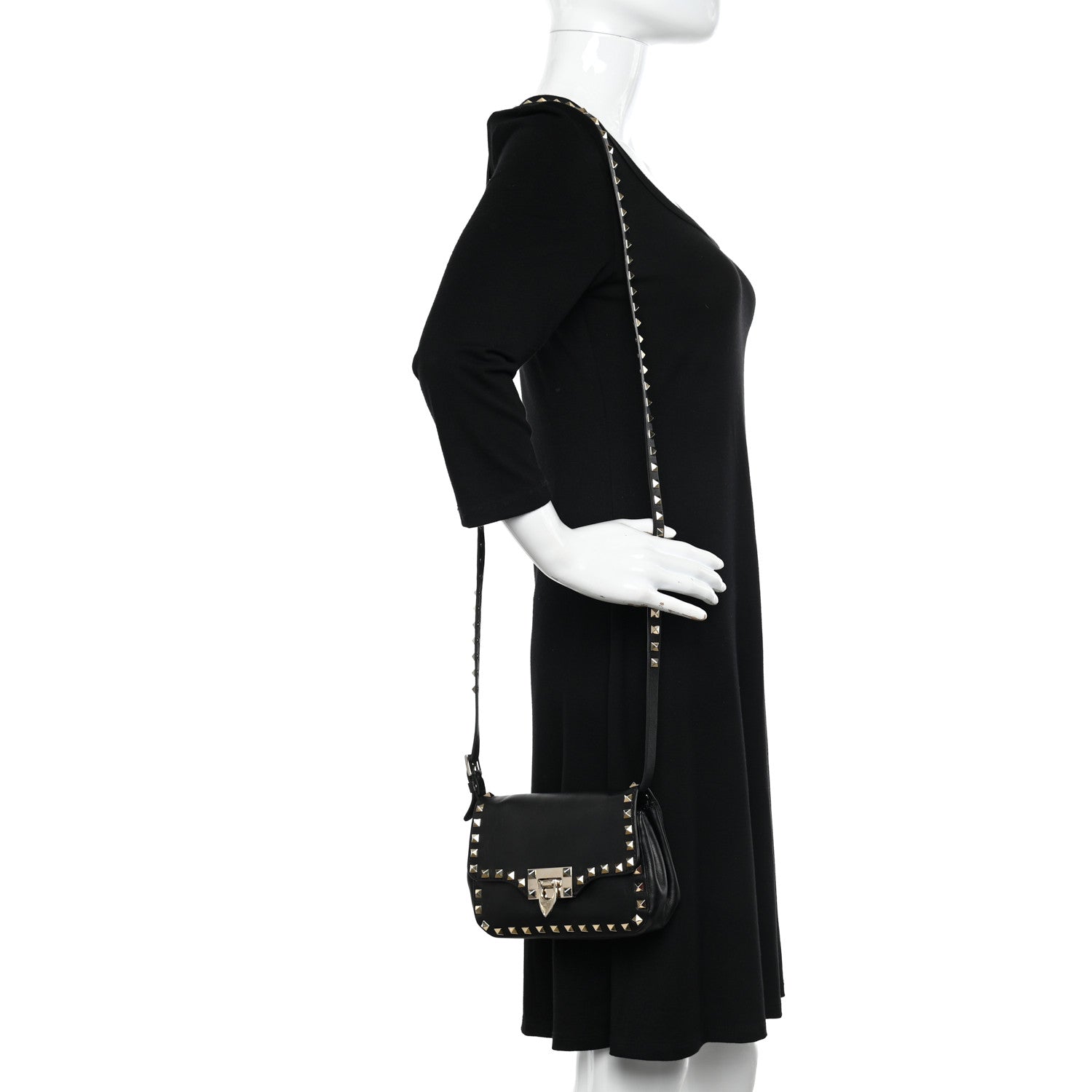Valentino Garavani Vitello Mini Rockstud Flap Saddle Crossbody Bag Black 2 of 10