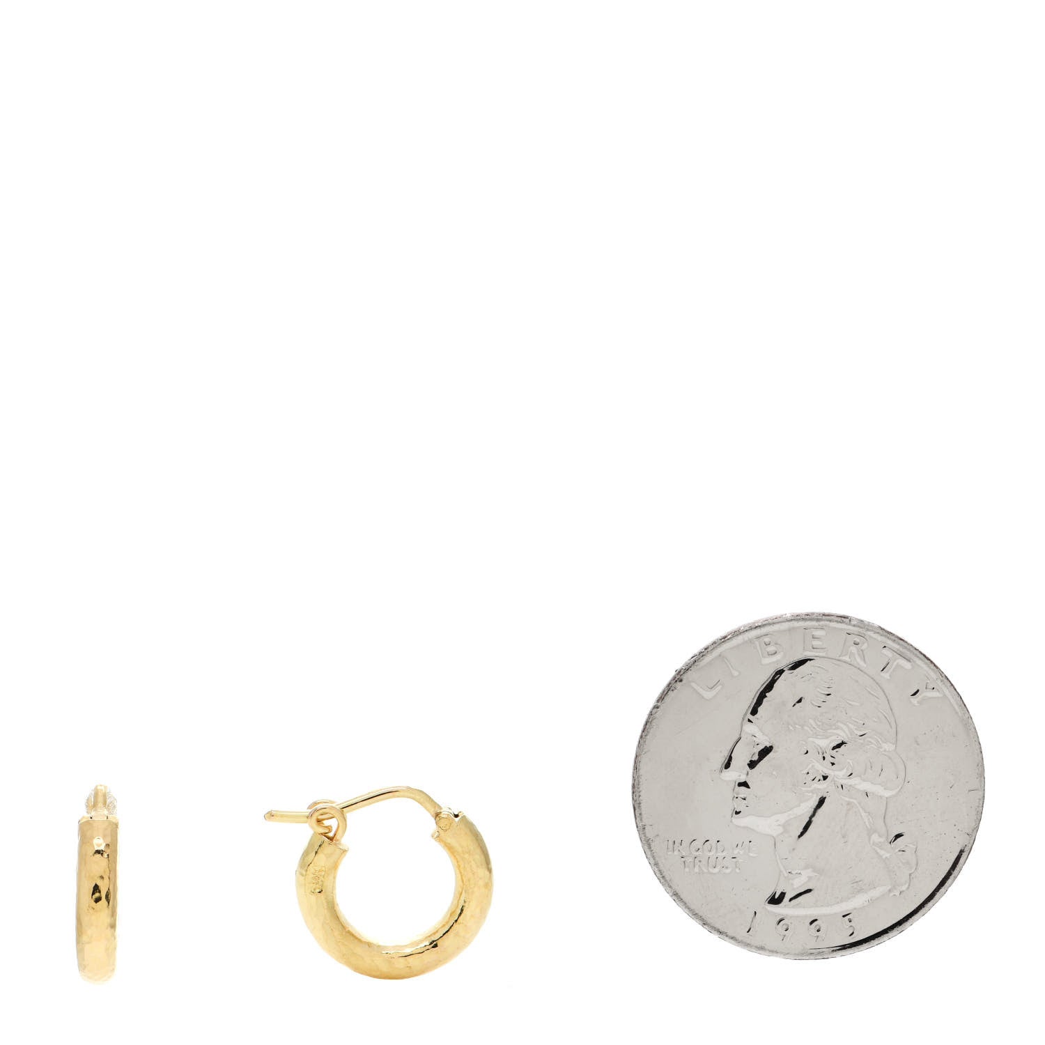 Elizabeth Locke 19K Yellow Gold Baby Hammered Hoop Earrings 2 of 5