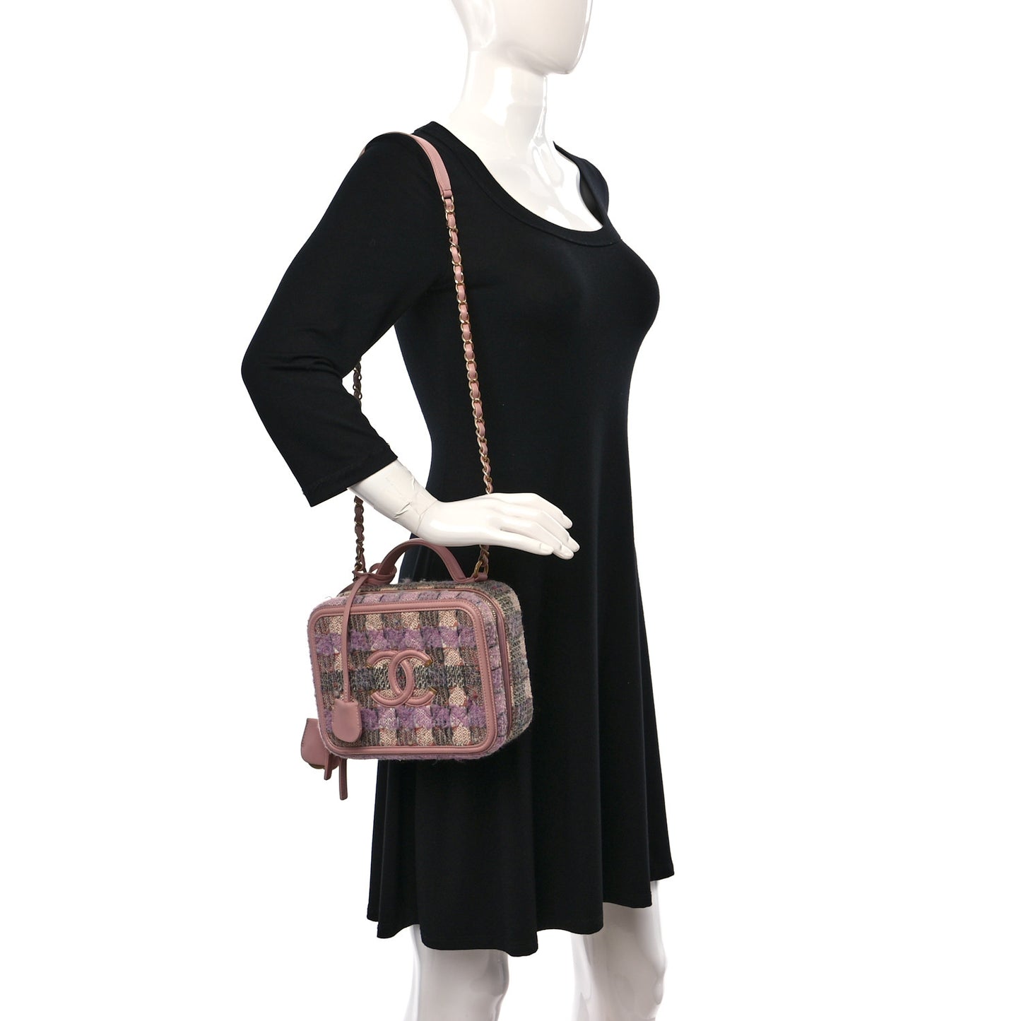 Tweed Quilted Medium CC Filigree Vanity Case Pink Multicolor