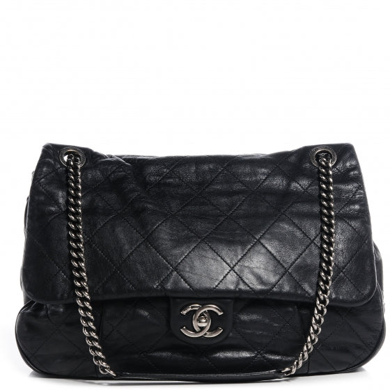 Calfskin Coco Pleats Flap Black