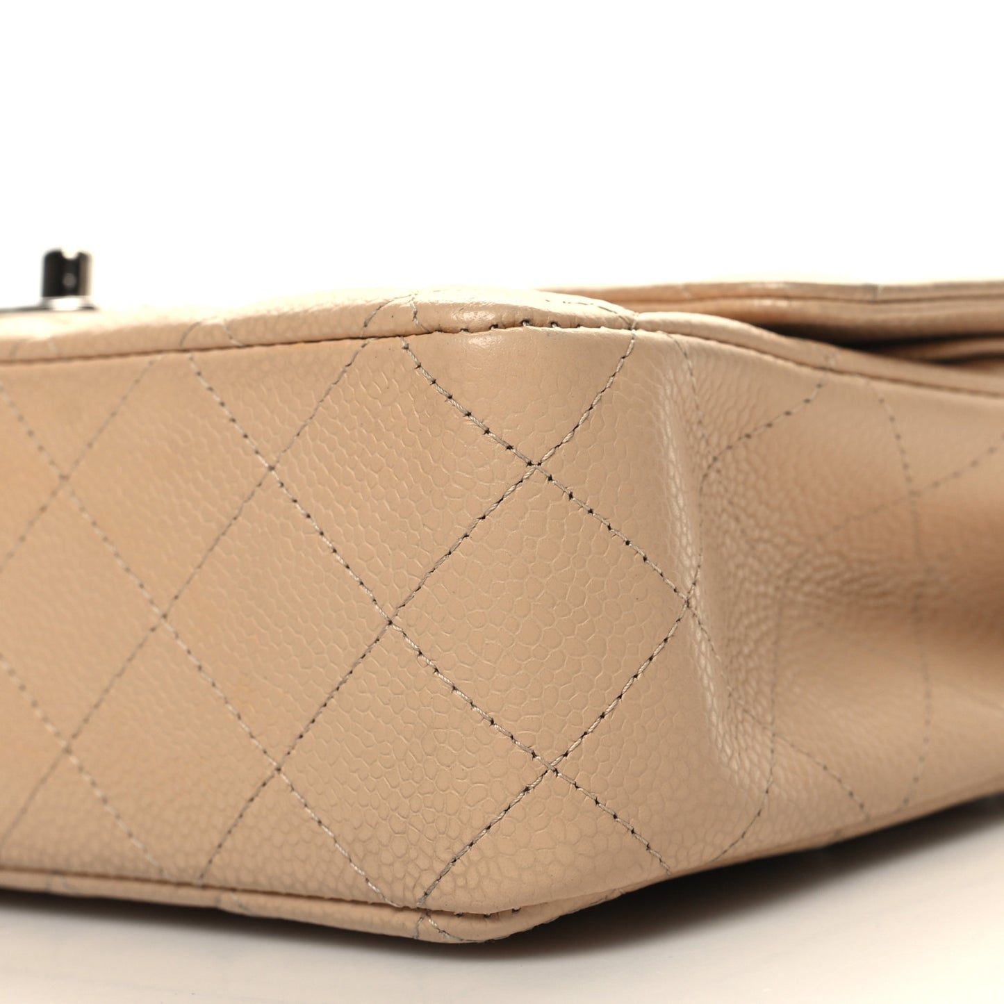 Caviar Quilted Medium Double Flap Beige