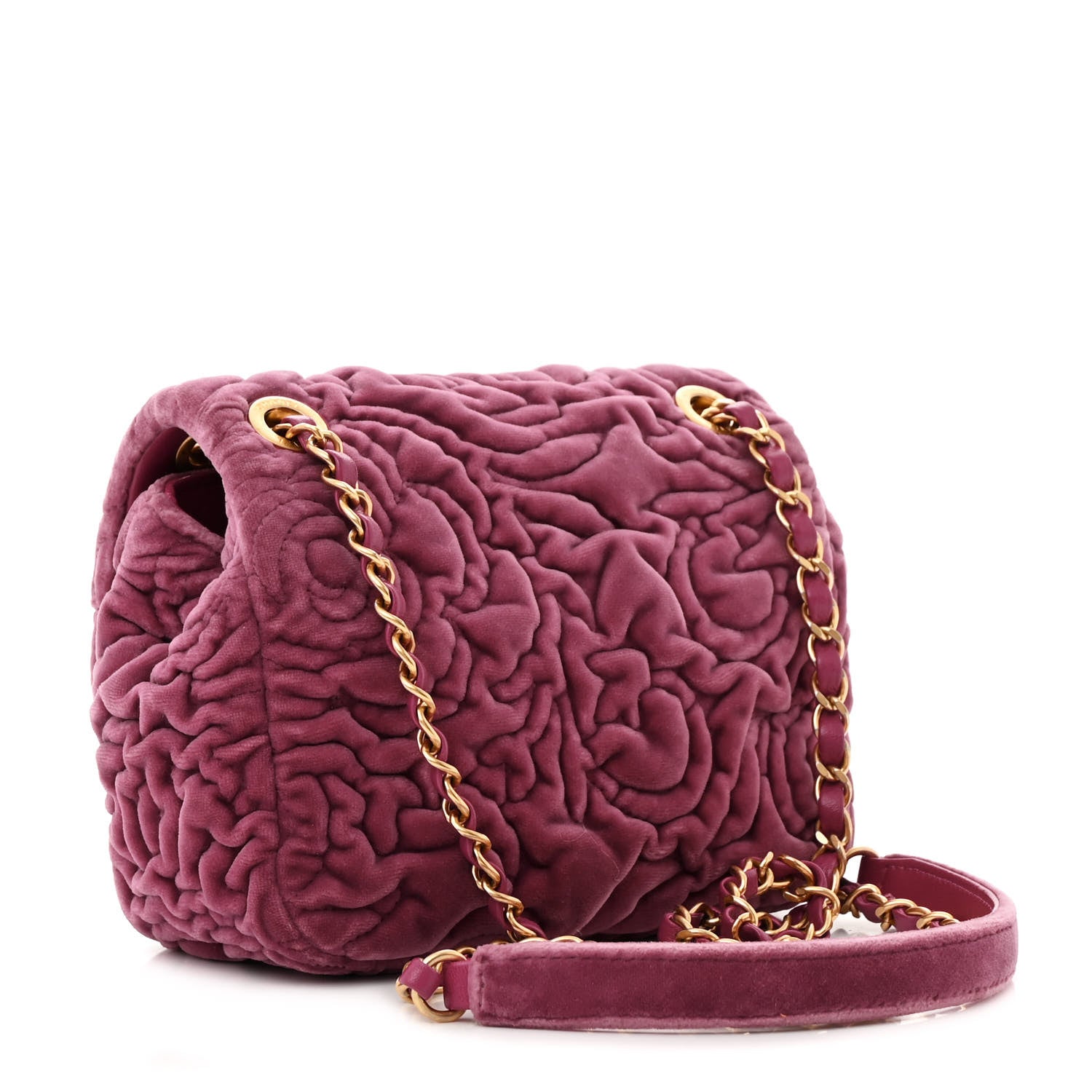 Chanel Velvet Camellia Embossed Mini Square Flap Pink 3 of 15