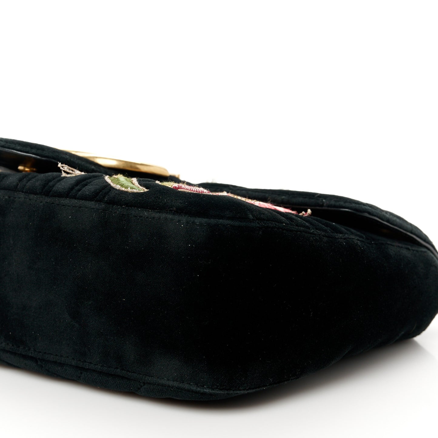 Velvet Matelasse Loved Embroidered Medium GG Marmont Shoulder Bag Black