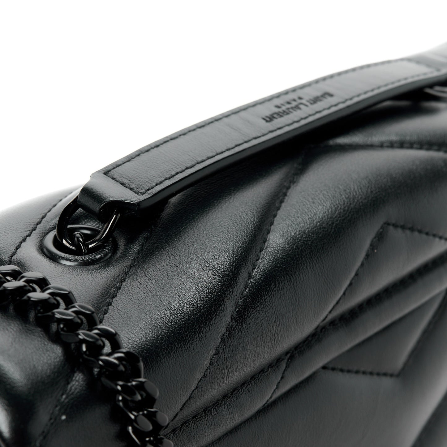 Calfskin Y Quilted Monogram Monochrome Small Loulou Chain Satchel Black