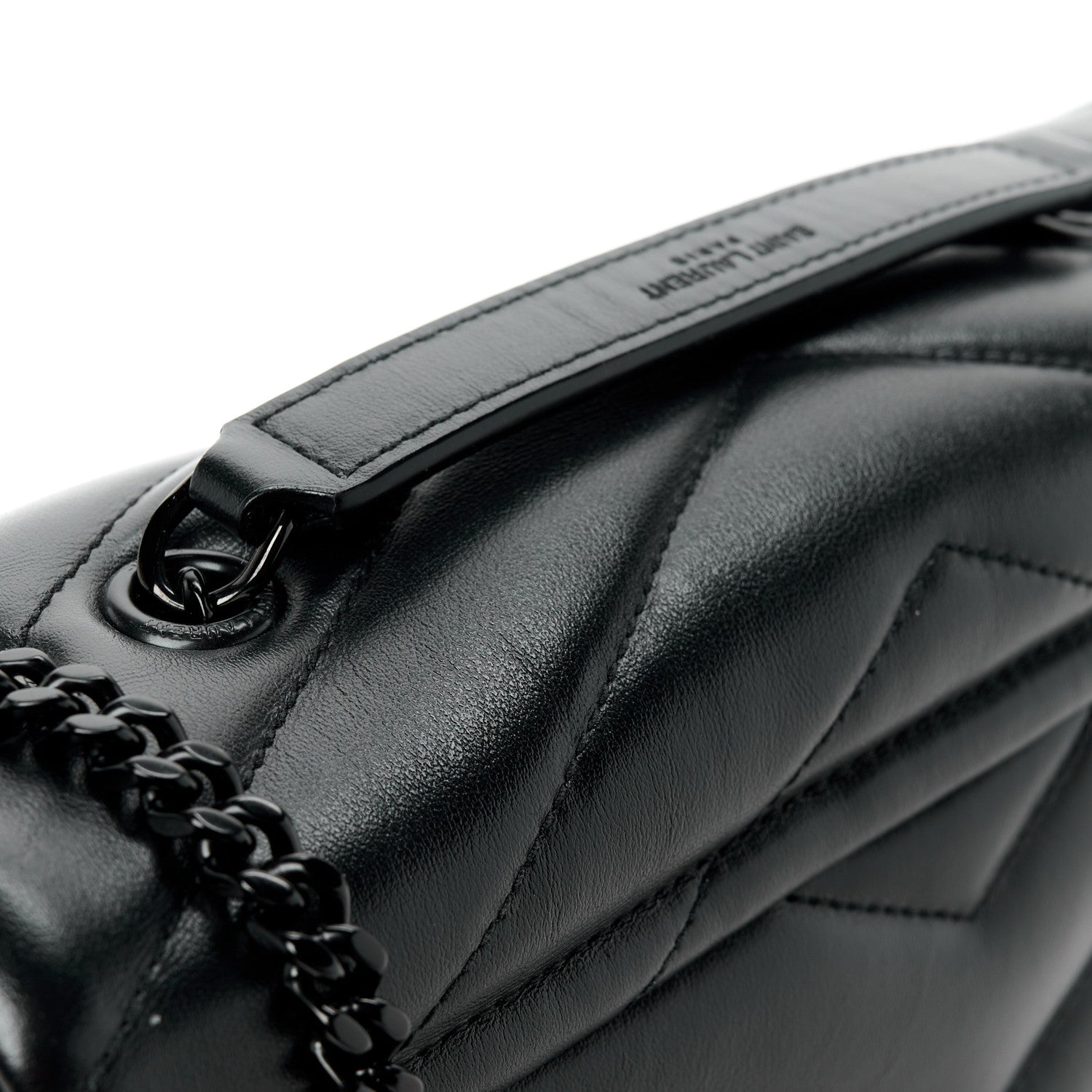 Saint Laurent Calfskin Y Quilted Monogram Monochrome Small Loulou Chain Satchel Black 13 of 14