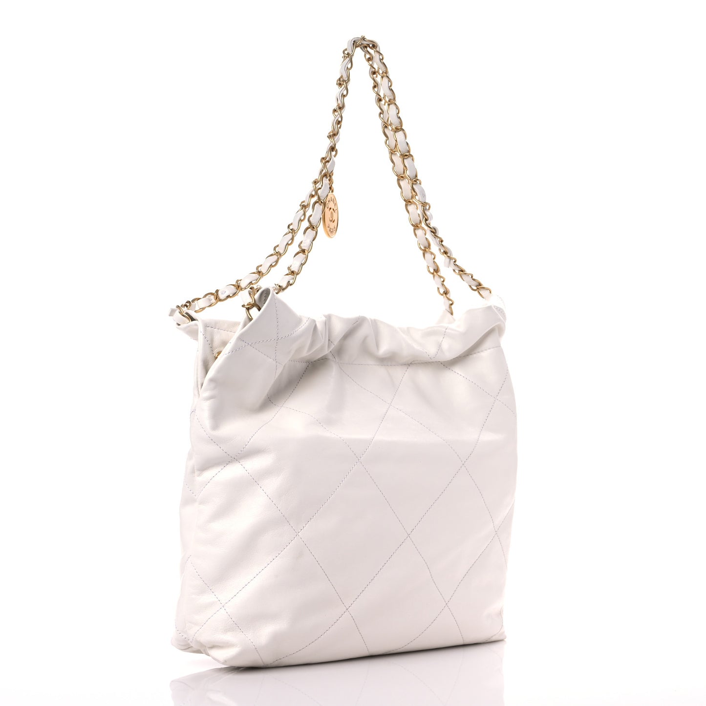 Shiny Calfskin Quilted Small Chanel 22 White