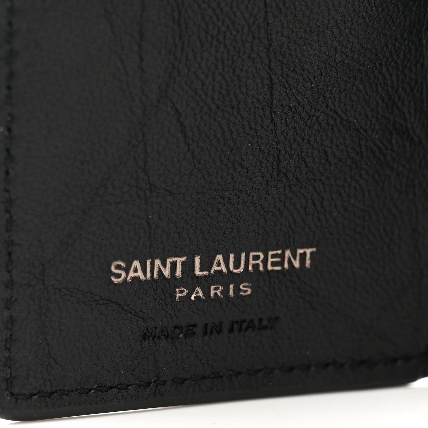Saint Laurent Calfskin Crocodile Embossed Monogram Compact Tri Fold Black 6 of 8