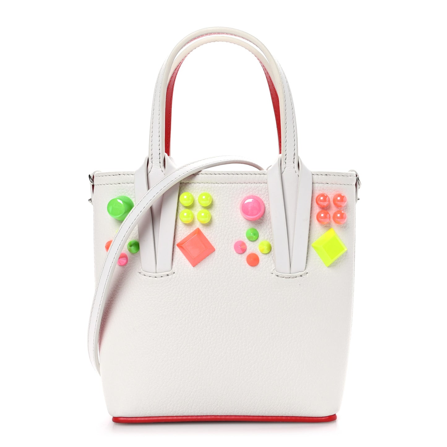 CHRISTIAN LOUBOUTIN Calfskin Empire Spike Studded Mini North South Cabata Tote White Multicolor