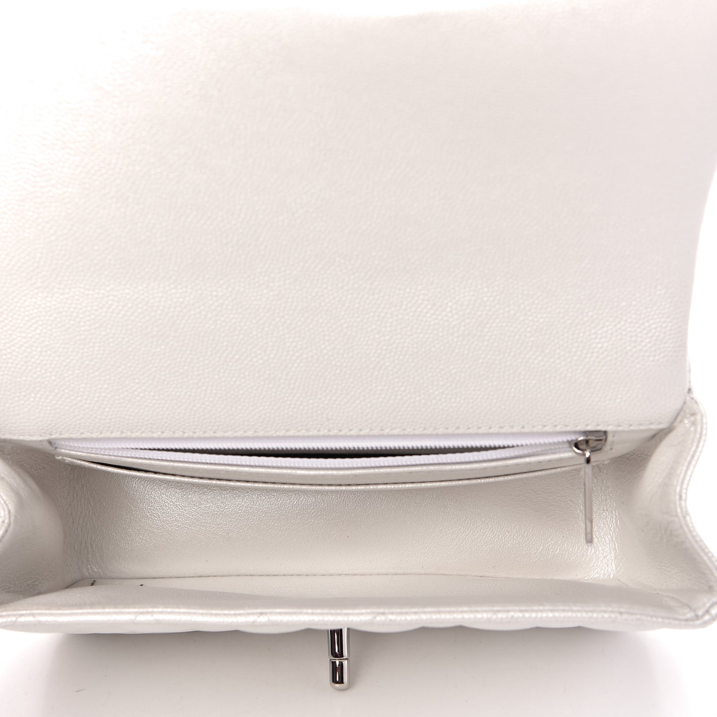 Iridescent Caviar Quilted Mini Top Handle Rectangular Flap White