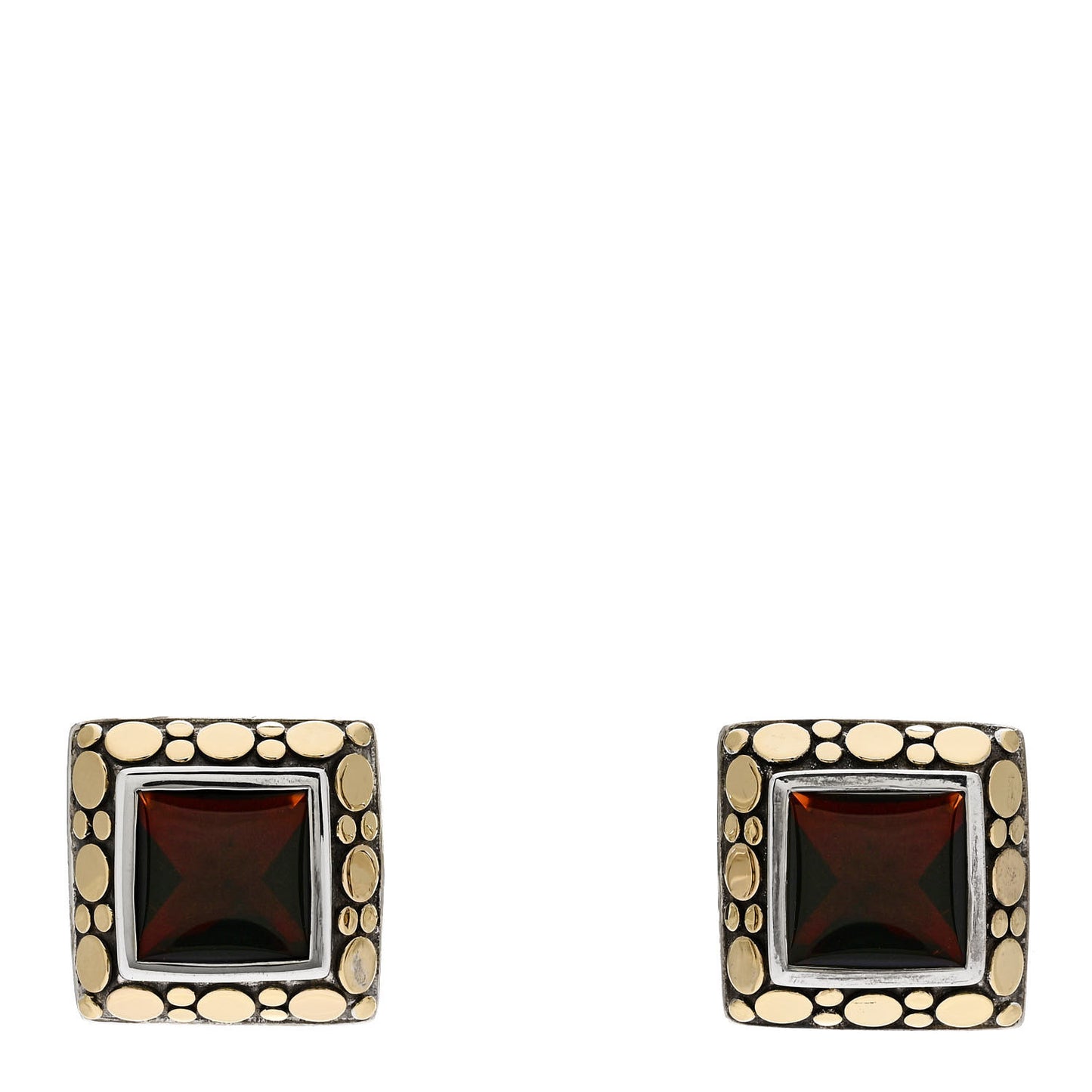 Sterling Silver 18K Yellow Gold Garnet Dot Cufflinks