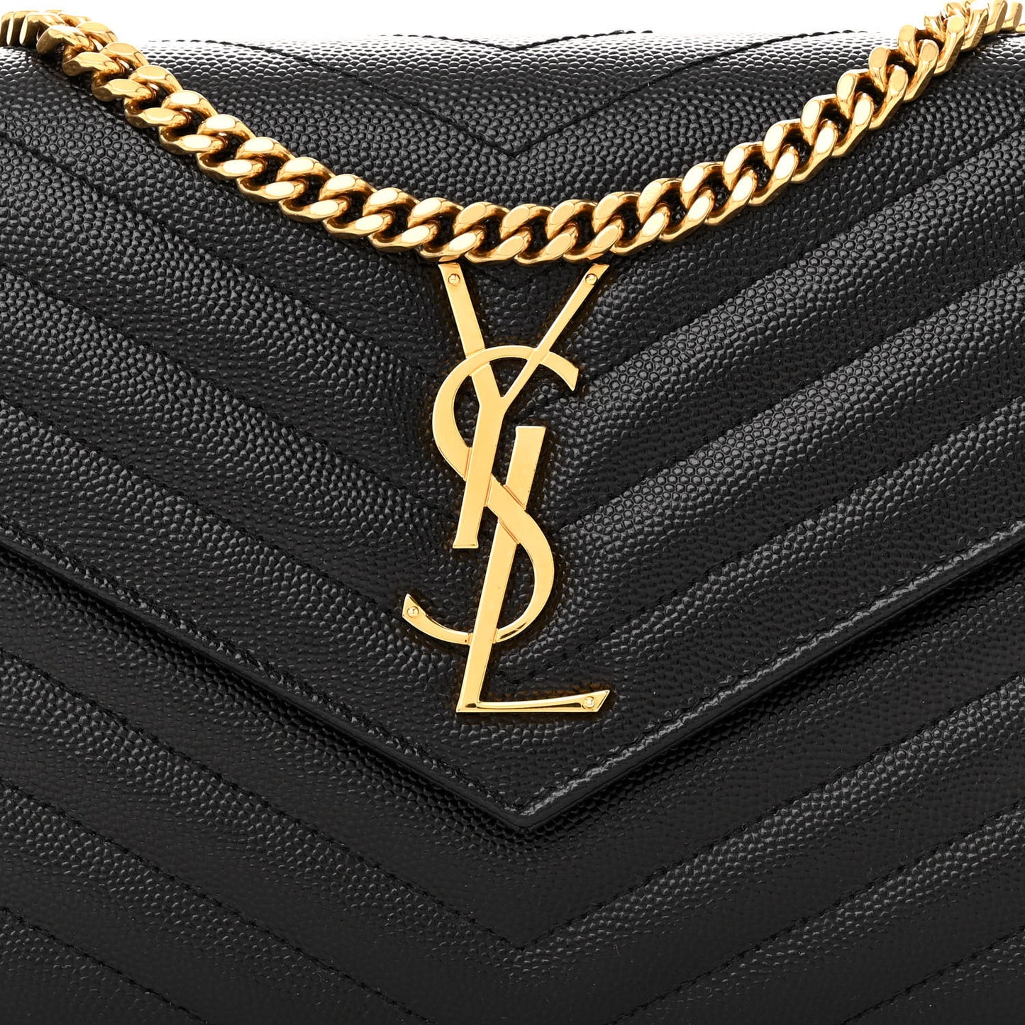 Grain De Poudre Matelasse Chevron Monogram Chain Wallet Black
