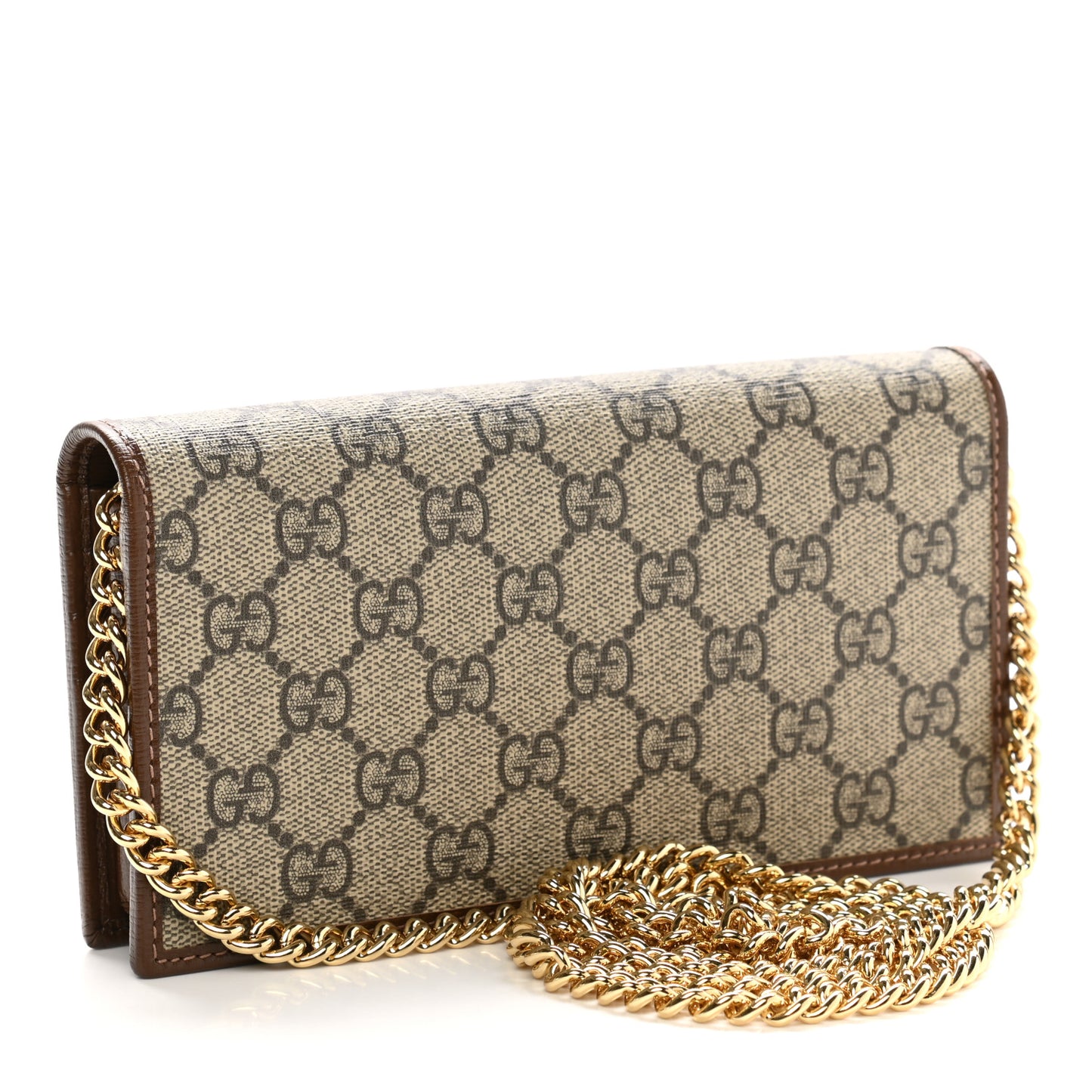 GG Supreme Monogram Azalea Calfskin Horsebit 1955 Wallet On Chain Beige Ebony Brown Sugar