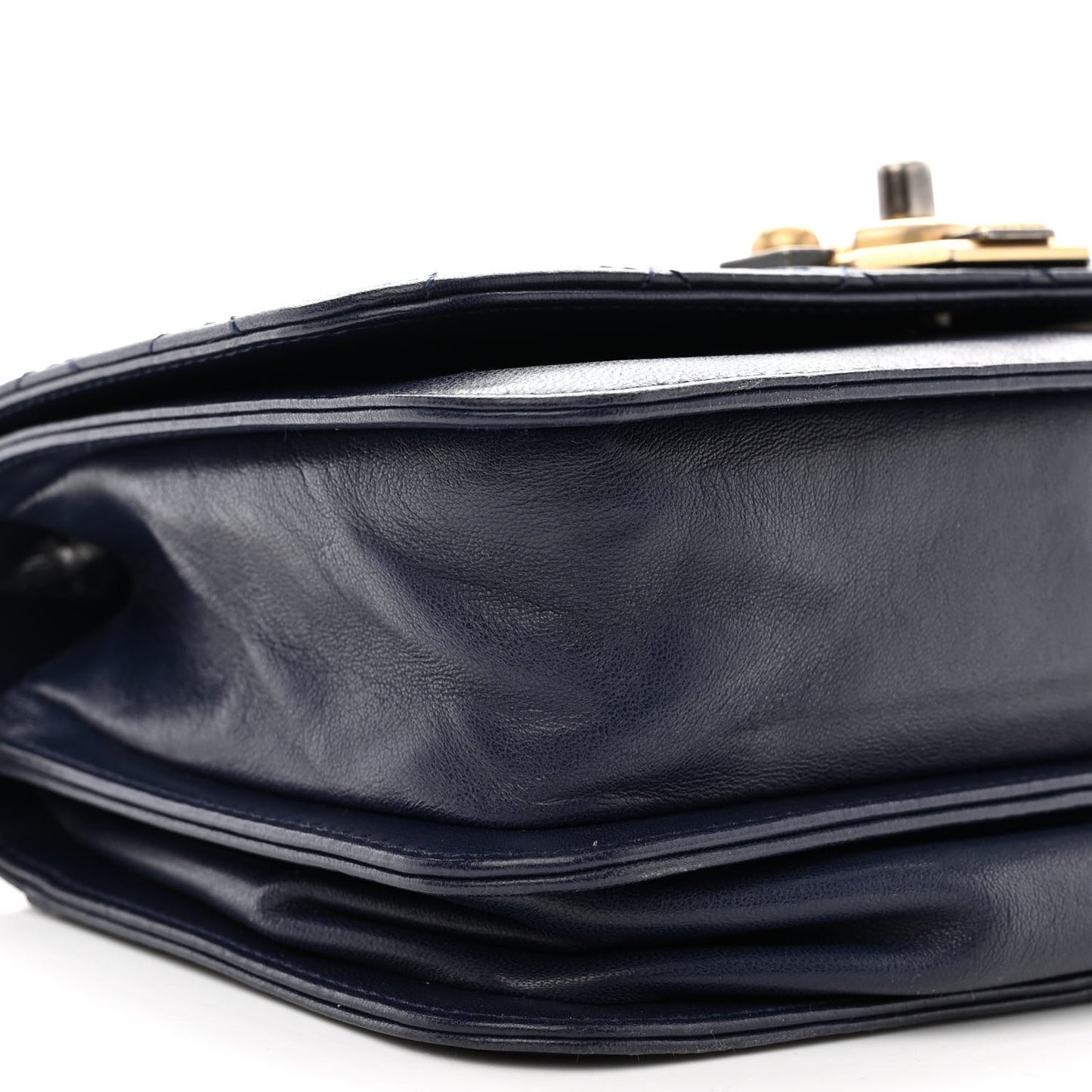 Lambskin Quilted Gold Metal Lock Flap Navy