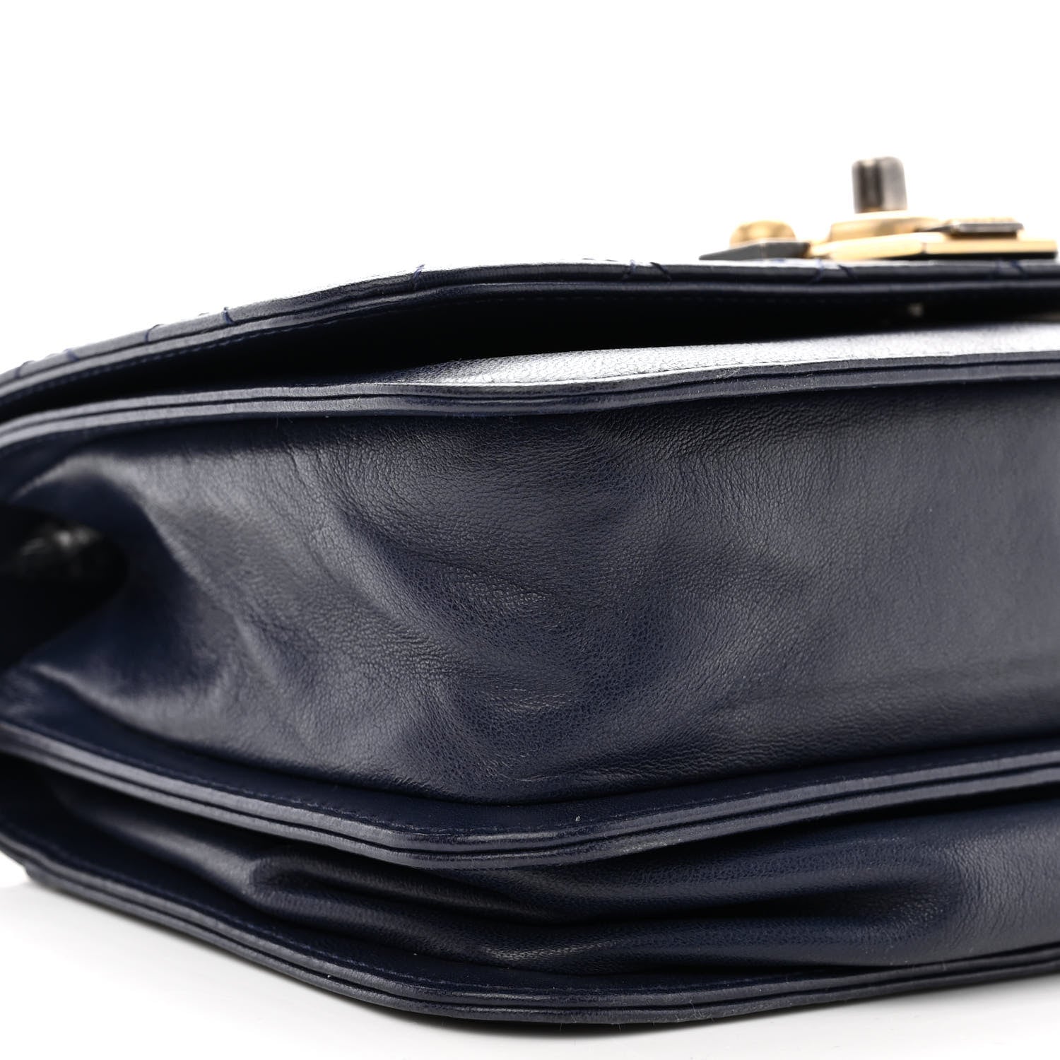 Chanel Lambskin Quilted Gold Metal Lock Flap Navy 9 of 12