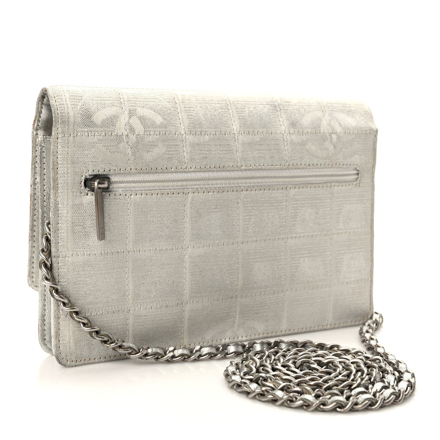 Nylon Travel Wallet On Chain WOC Metallic Silver