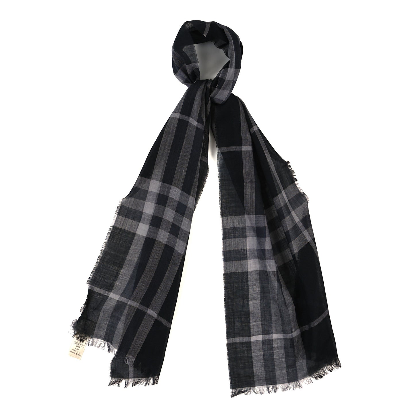 Wool Silk Gauze Giant Check Scarf Black