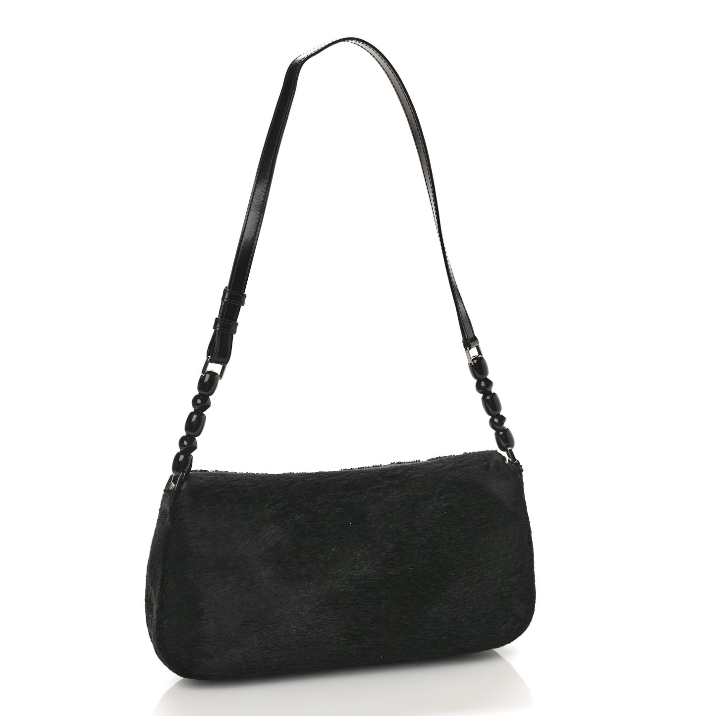 Embellished Pony Hair Maris Pearl Shoulder Bag Black Silver