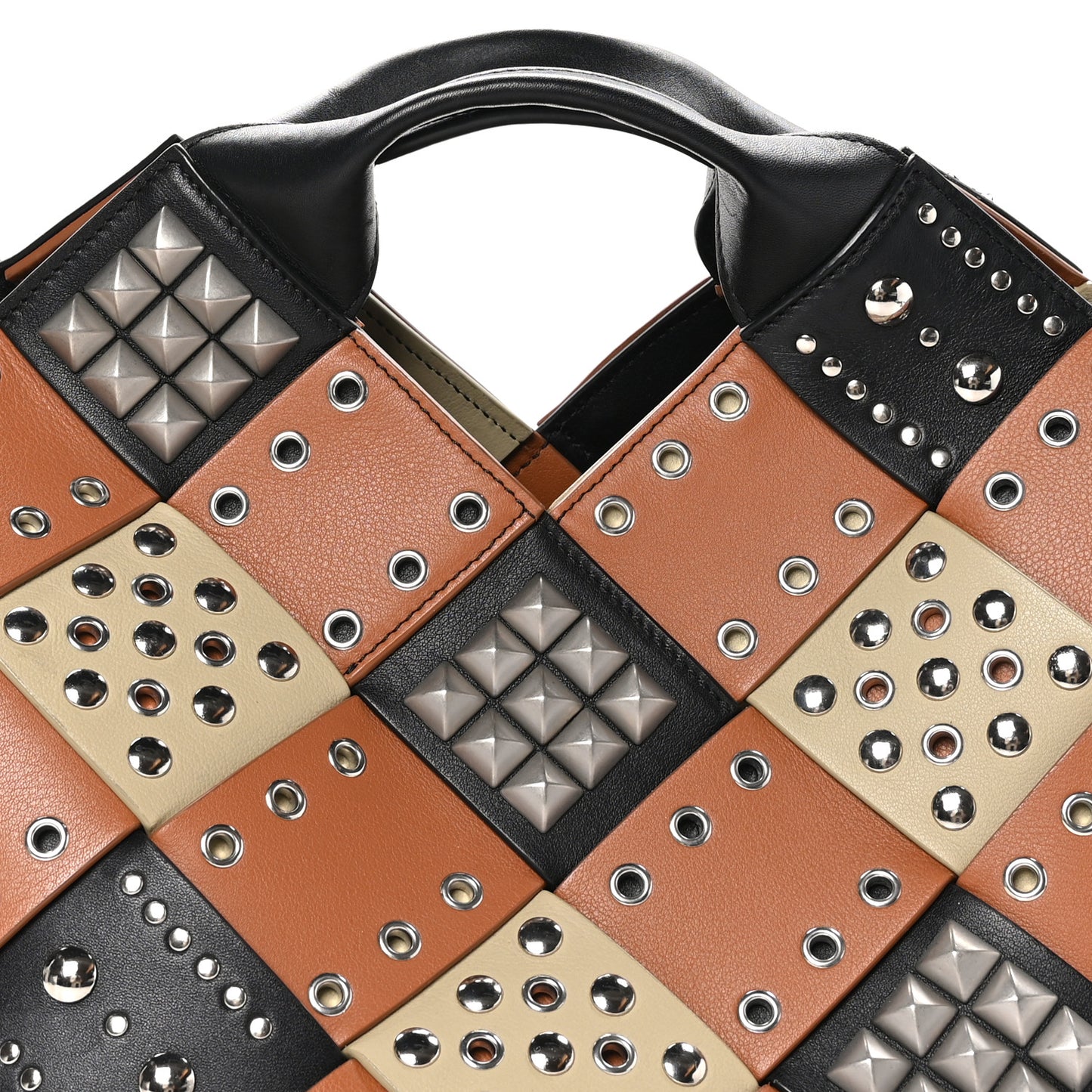 Calfskin Woven Studded Basket Surplus Bag Multicolor