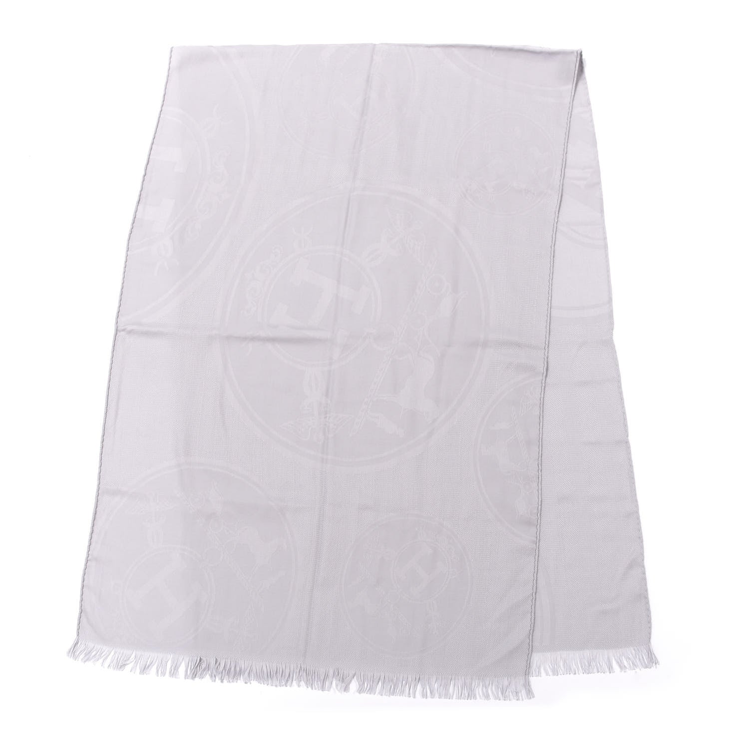 Hermes Cashmere Silk New Libris Stole Gris Nuage 2 of 3