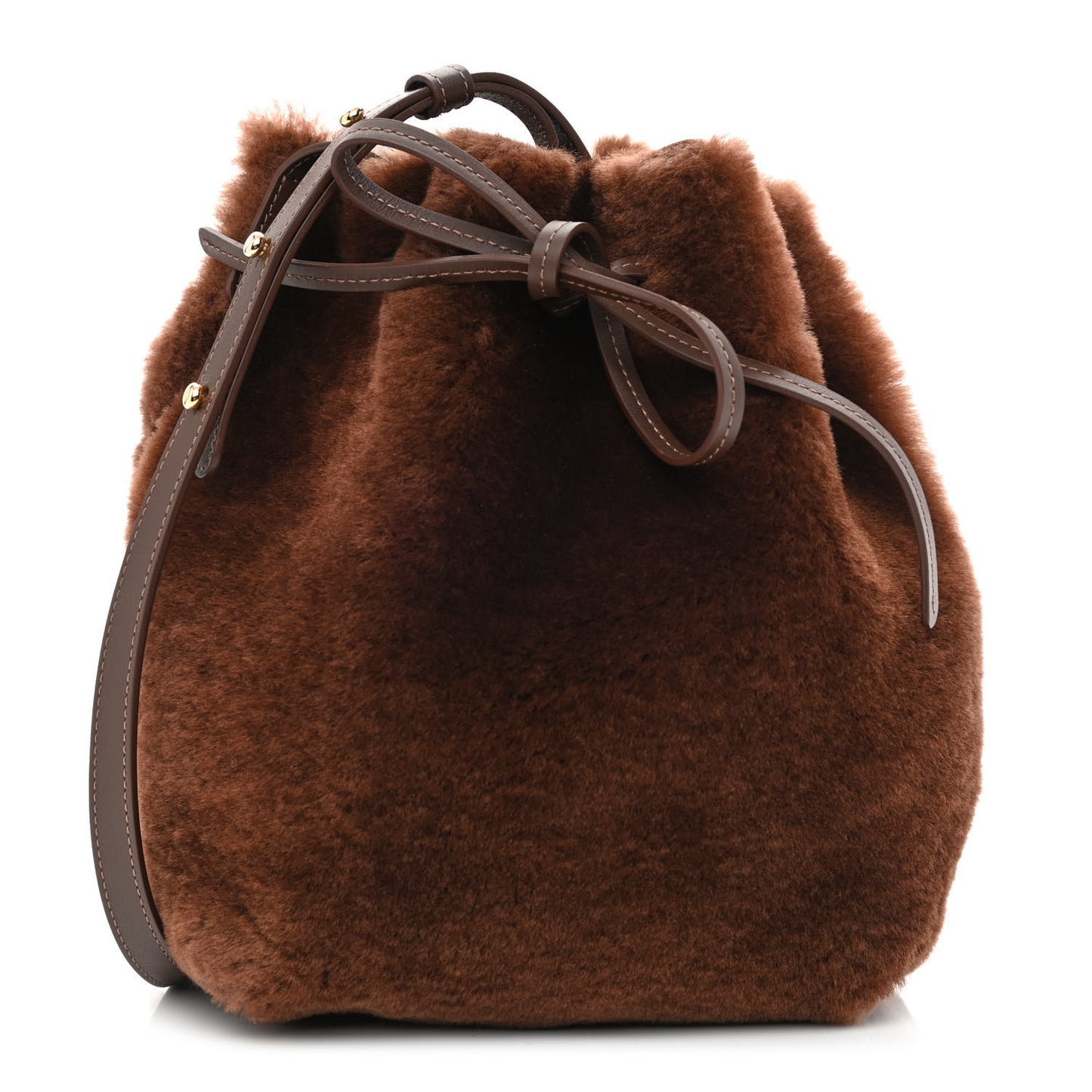 Shearling Mini Bucket Bag Camel