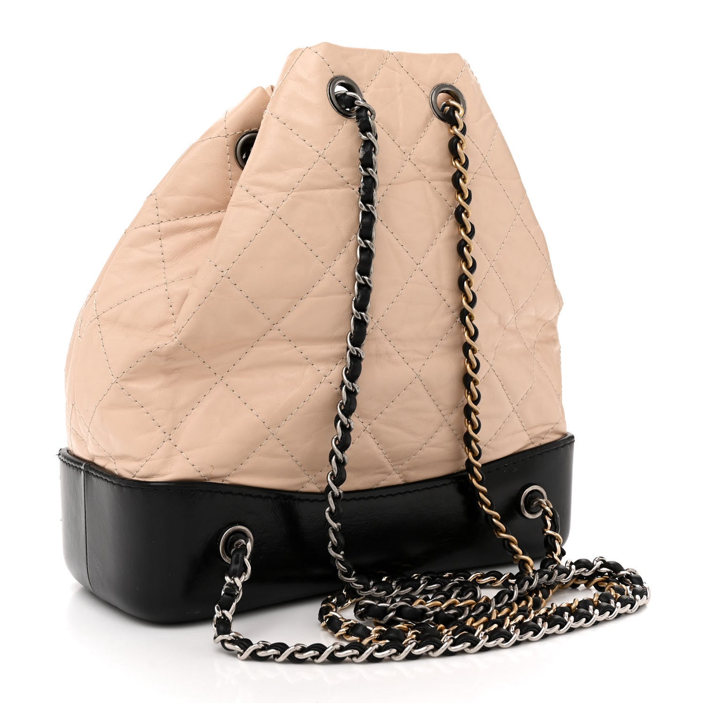 Aged Calfskin Quilted Small Gabrielle Backpack Beige Black