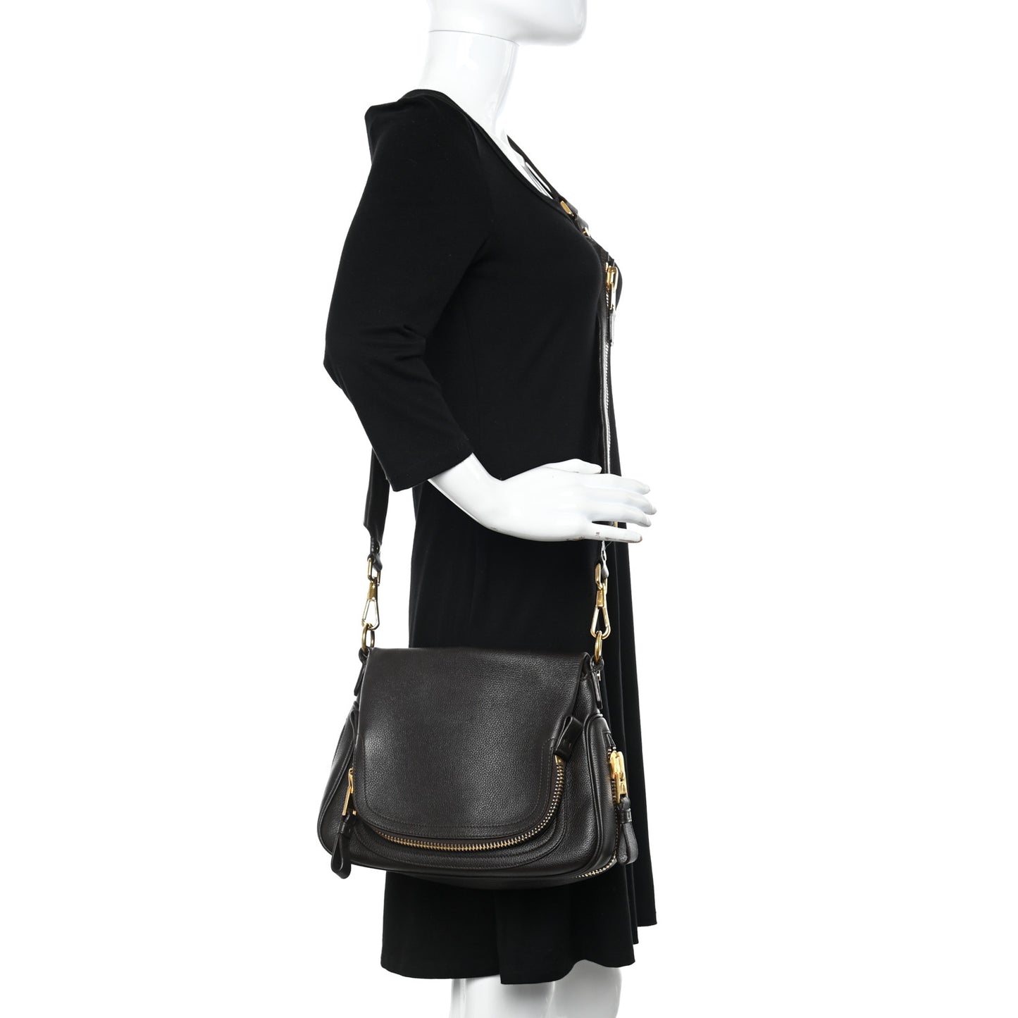 Grained Calfskin Medium Jennifer Crossbody Bag Brown