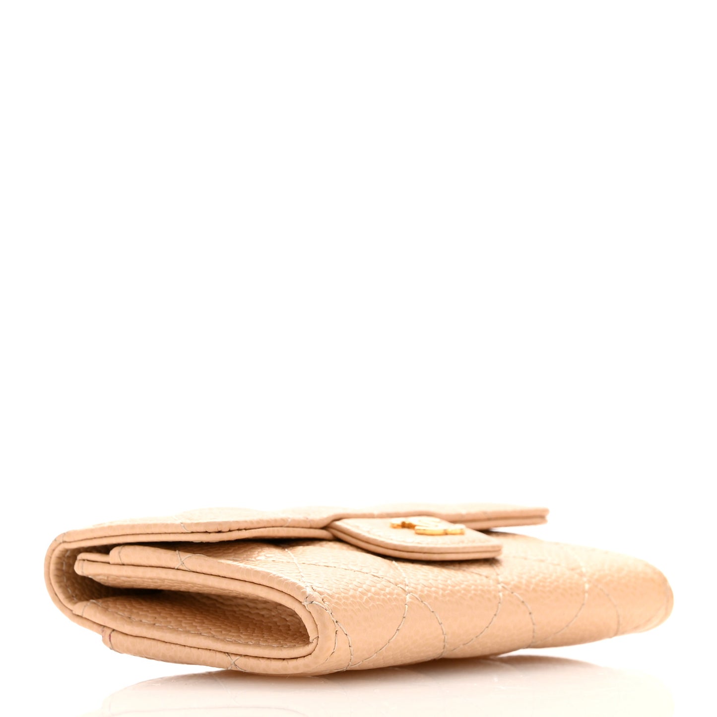 Caviar Quilted Flap Card Holder Wallet Beige